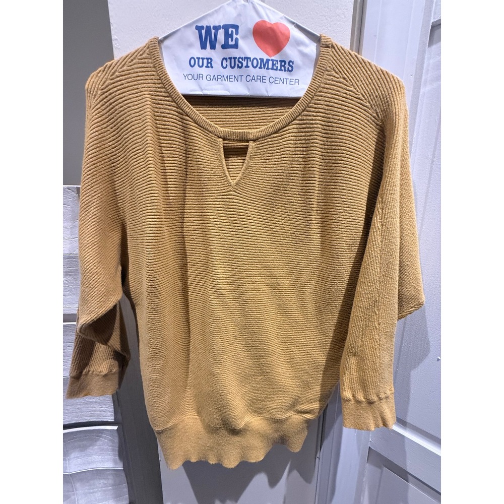 Catherine Malandrino Mustard Yellow Ribbed Keyhole Batwing Sweater Large